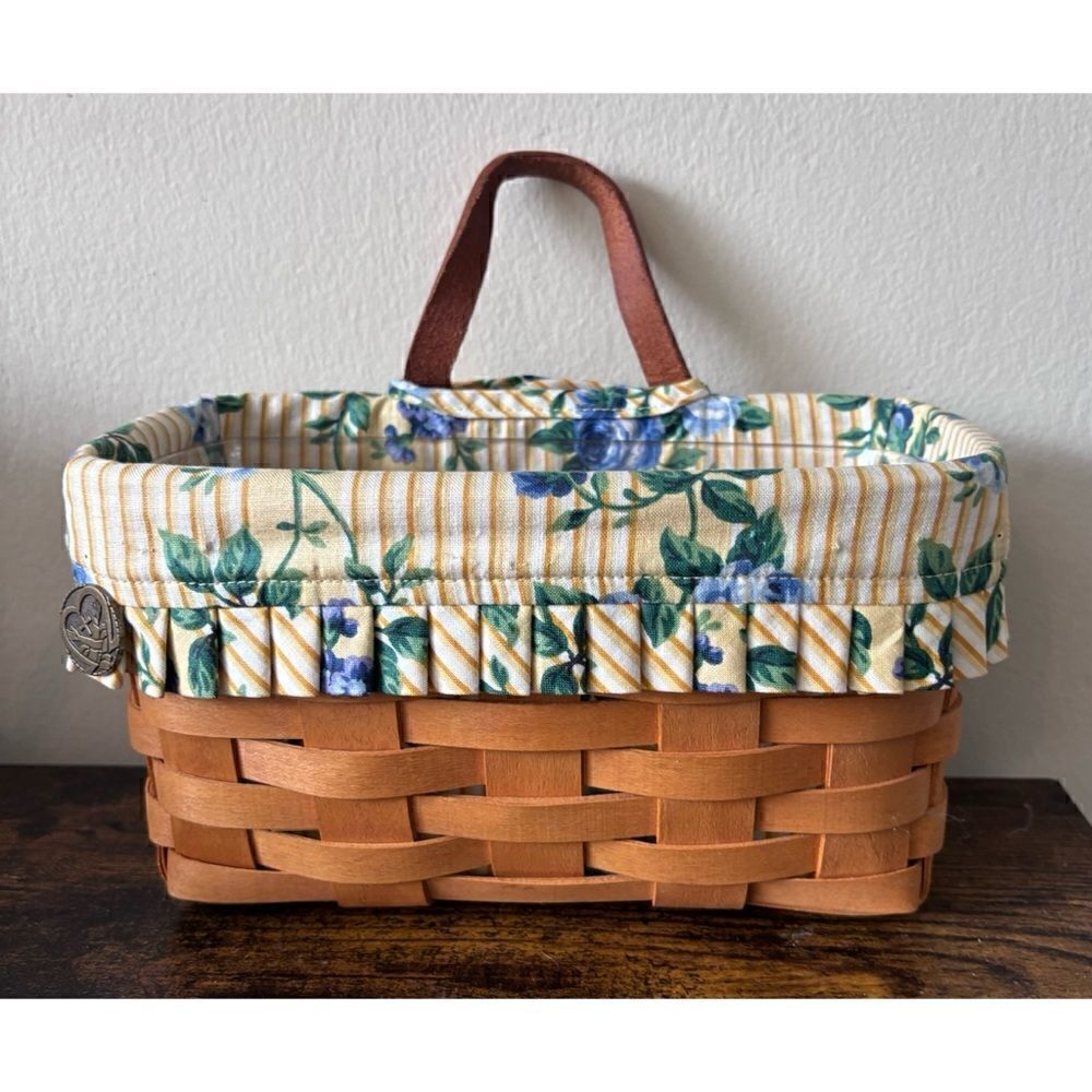 Longaberger 1999 Small Wall Hanging Basket with Leather Strap Signed w/Liner
